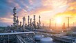 industrial view of oil refinery factory at sunrise