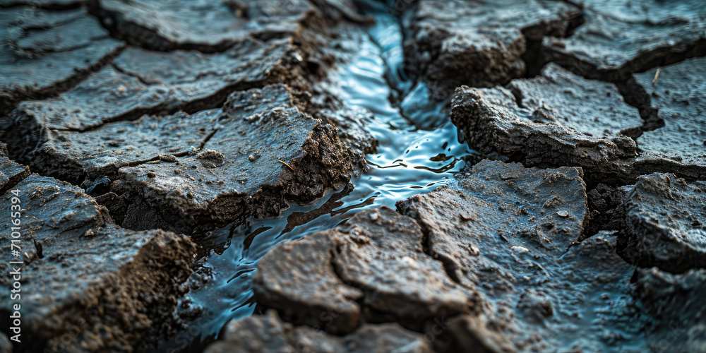 Picture of Water Droplet on Cracked Earth. Little river fall onto parched, cracked ...