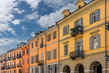 Wall Mural - Cuneo, Piedmont, Italy: Colorful facades of old buildings on Via Roma in the historic center