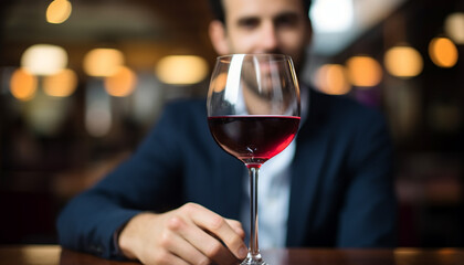 Poster - Young adult men enjoying wine at a bar generated by AI