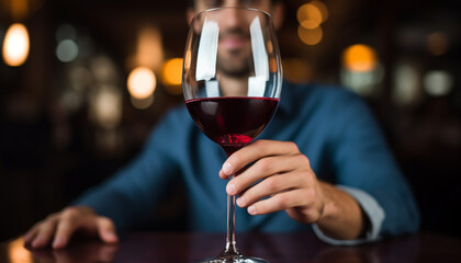 Canvas Print - Men holding wine glasses at a bar generated by AI