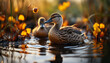 Mallard duck reflects beauty in nature tranquil scene generated by AI