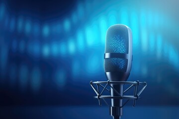 Poster - Professional microphone for podcast or recording studio background.