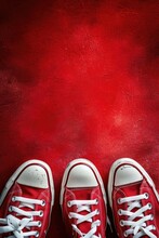 Red Sneakers On A Red Background