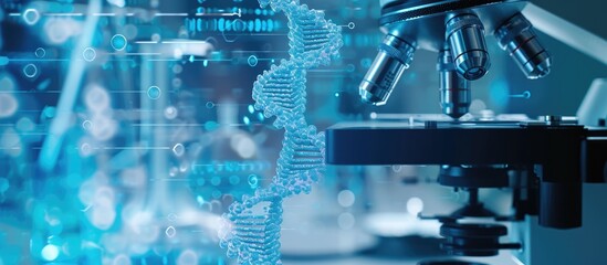 Wall Mural - investigation of microbiology and dna testing using digital technology in a laboratory for scientifi