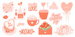 Valentines day hand drawn stickers. Cute illustrations and lettering quotes.