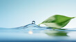 Single green leaf on the water's surface, capturing the essence of purity and the environment's serenity.