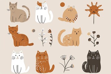  Whimsical illustrations of cats and flowers come to life in this charming clipart collection, perfect for any animal lover