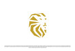Lion face logo design illustration. Animal silhouette lion claws fangs hair brave authority peaceful calm king zoo. Creative unique abstract simple flat icon symbol honor pride elegant luxury crest.