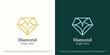 Diamond gem logo design illustration. Line art shape accessories gift jewelry shop diamond gem emerald crystal beauty brilliant fashion glamour. Luxury elegant geometric simple object icon symbol.