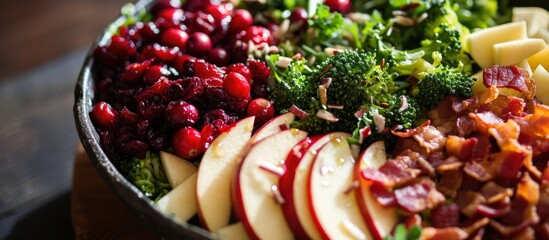 Wall Mural - Autumnal salad featuring apple, cranberry, bacon, and broccoli.