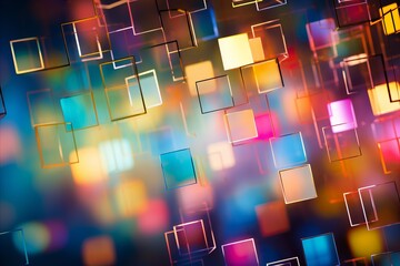 Vibrant abstract bokeh background with futuristic technology elements and bright colors