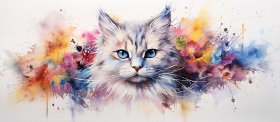 Wall Mural - Painted cat in watercolors