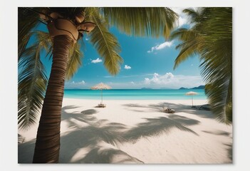 Beautiful beach with white sand turquoise ocean and blue sky with clouds on Sunny day Summer tropica