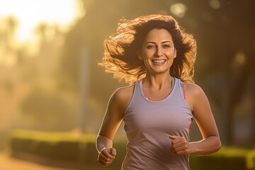 Poster - Woman running jogging smiling happy