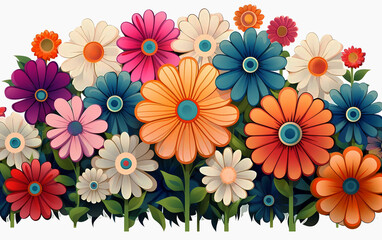 Colorful daisy flowers seamless pattern on a white background. endless decorative texture. decorative element.