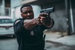 © blvdone - Police officer holding aiming a gun