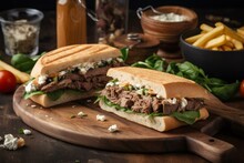 Two Delicious Greek Sandwiches With Lamb And Crispy Fries. Generative AI