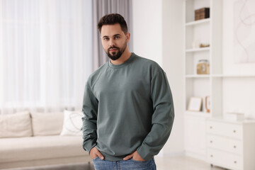 Wall Mural - Handsome man in stylish sweater at home
