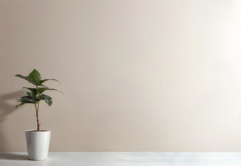 background with copy space on empty interior wall and small plant ai generated