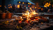 Flame burning, close up of glowing campfire, nature fiery phenomenon generated by AI