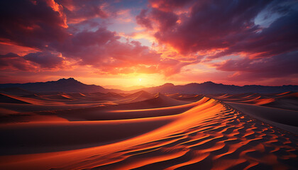 Wall Mural - Sand dune landscape, sunset outdoors, mountain beauty in nature generated by AI