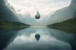A lake resembling a water droplet nestled in pristine surroundings, symbolizing nature's capacity to retain and cleanse water. Generative AI