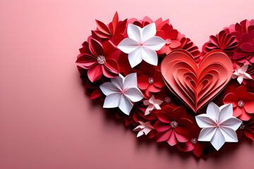 Wall Mural - art of love: st. valentine's day greeting cards made from heart-shaped flower paper art and origami 