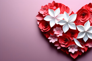 Wall Mural - art of love: st. valentine's day greeting cards made from heart-shaped flower paper art and origami 