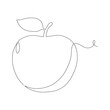 Single one line drawing of whole healthy organic apple for orchard logo identity. Fresh sweet fruitage concept for fruit garden icon. Modern continuous line graphic draw design vector illustration