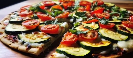 Canvas Print - Zucchini, cheese, and tomato vegetarian pizza.