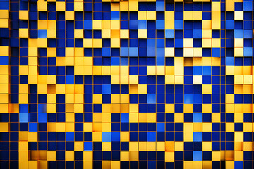 Wall Mural - illusion of abstract cubes: hand-edited grid with dark blue and gold cube mosaic background generati