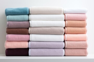 Wall Mural - Top view of a variety of soft terry towels displayed on a white background