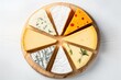 © LimeSky - Variety of cheeses with different flavors displayed on a rustic white wooden background offering free space for text