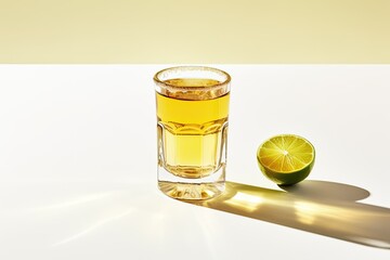 Canvas Print - Mexican Tequila on white background with lime salt shadows and space for text