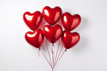 Wall Mural - Red heart shaped foil balloons isolated on white background for Valentine s Day party decoration