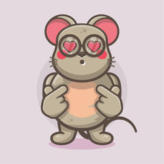  kawaii mouse animal character mascot with love sign hand gesture isolated cartoon