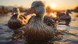 Sunset reflects beauty of nature, ducks quacking generated by AI