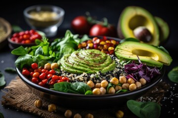 Wall Mural - Vegetarian salad with avocado spinach chickpeas and veggies