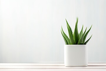 Wall Mural - White table with a potted aloe vera plant on it front view providing space for text or mockup