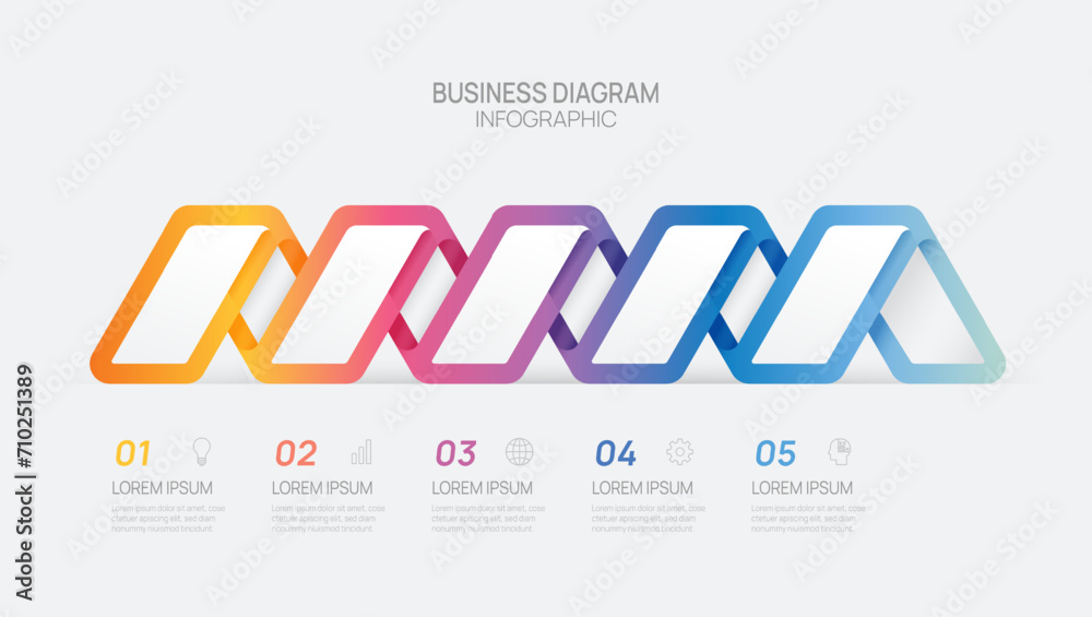 Infographic vector template with 5 steps for business. 3D paper ...