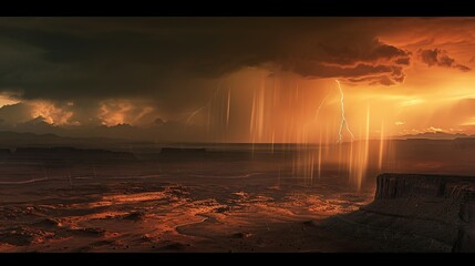 Wall Mural - Dramatic view of heavy thunder storm coming over the desert Generative AI