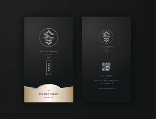 Wall Mural - Masculine Design, Black and Gold vertical Business Card editable template for a Professional Impression with qr code