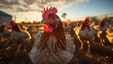 Chickens Roam Freely In The Rural Farm Generated By AI