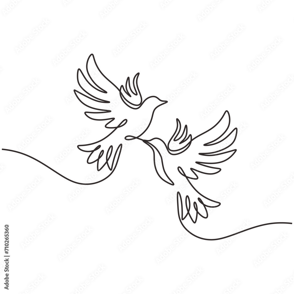 Couple of dove bird. Continuous one line art drawing. Vector ...