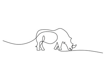 Wall Mural - Rhino in continuous one line drawing. Rhinoceros single contour animal. Vector illustration isolated. Minimalist design handdrawn.