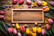 frame with tulips and eggs