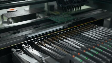 Poster - Automated technology, industrial, robotic manufacturing concept. Creative. Automation machine equipment for quality testing of printed circuit boards.
