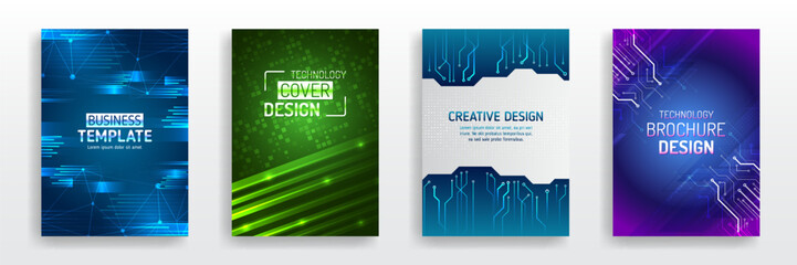 Poster - Set of high-tech covers for marketing. Modern technology design for posters. Futuristic background for flyer, brochure. Scientific cover template for presentation, banner.