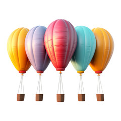 Wall Mural - Colorful illustrated helium balloons with baskets, isolated on a transparent background, suitable for Valentine's Day decorations.